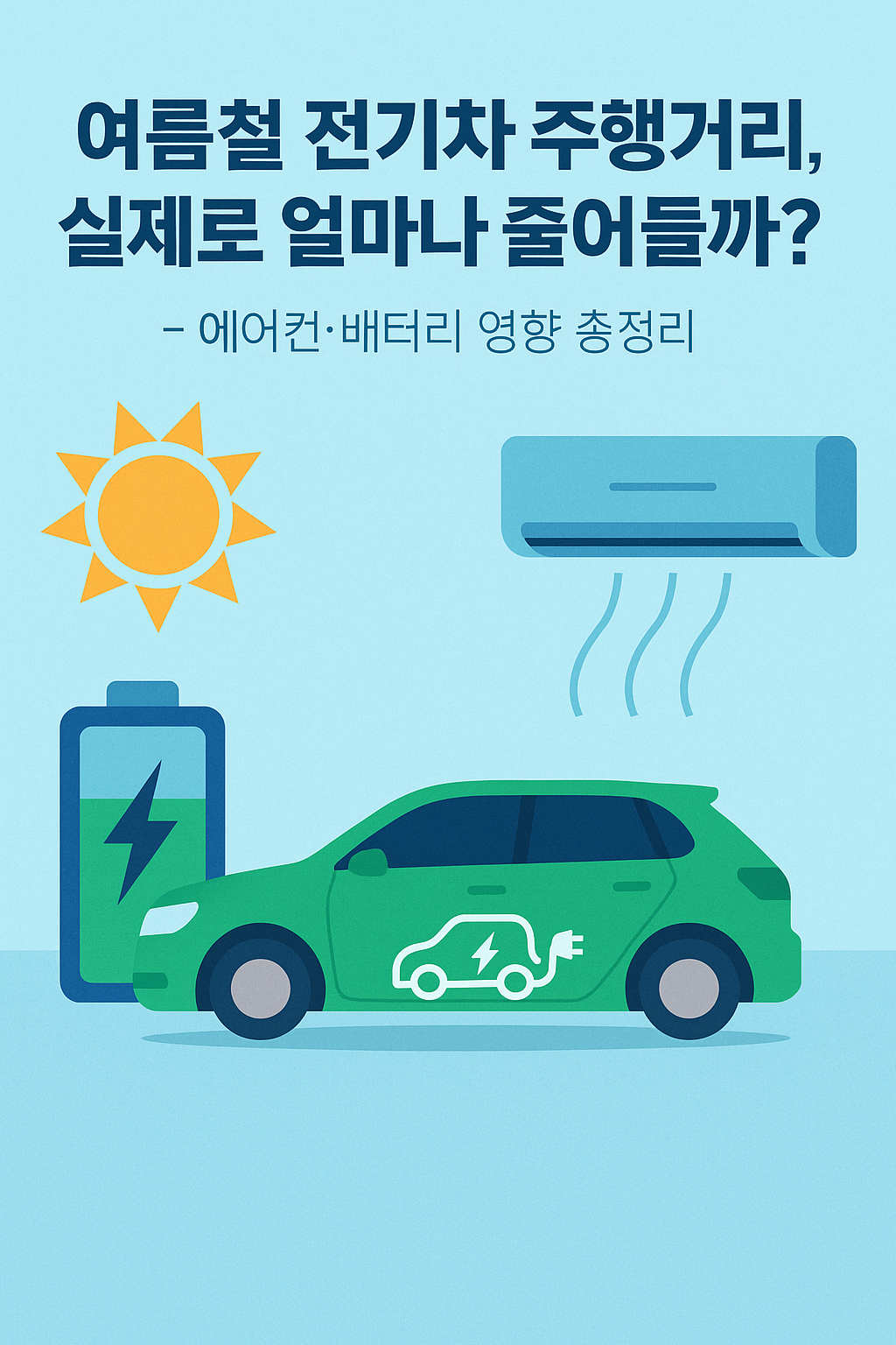 여름을 떠올릴 해와 에어컨 사진과 전기차가 같이 있는 포스터