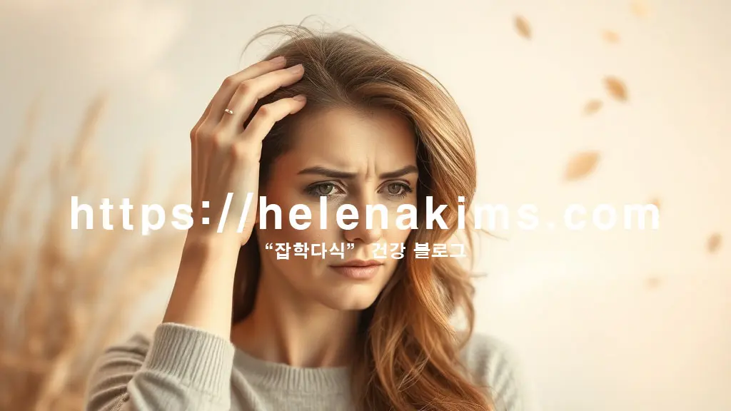 환절기 날씨 변화로 인해 건조하고 가려운 두피에 손을 얹은 여성의 모습.