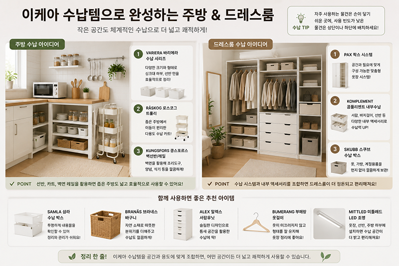 이케아 주방 수납과 드레스룸 수납 아이디어, 이동식 카트와 수납 시스템으로 공간을 효율적으로 활용하는 방법