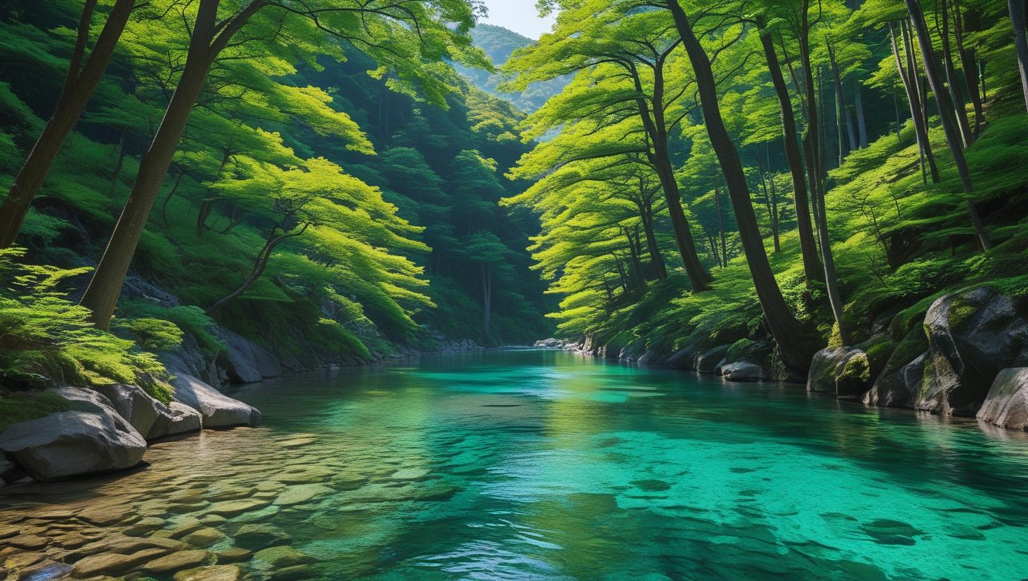 가미코치의 나무와 계곡물과의 조화. 시원한 느낌