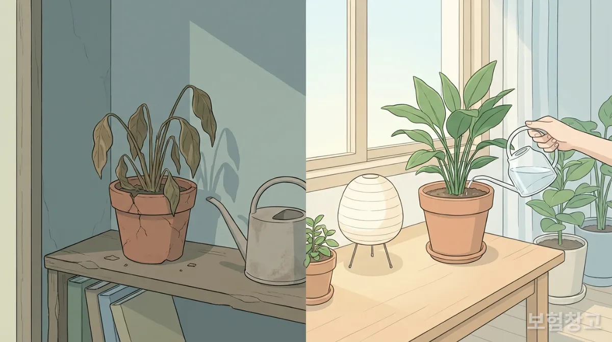 보험 실효와 부활을 식물로 비유한 이미지