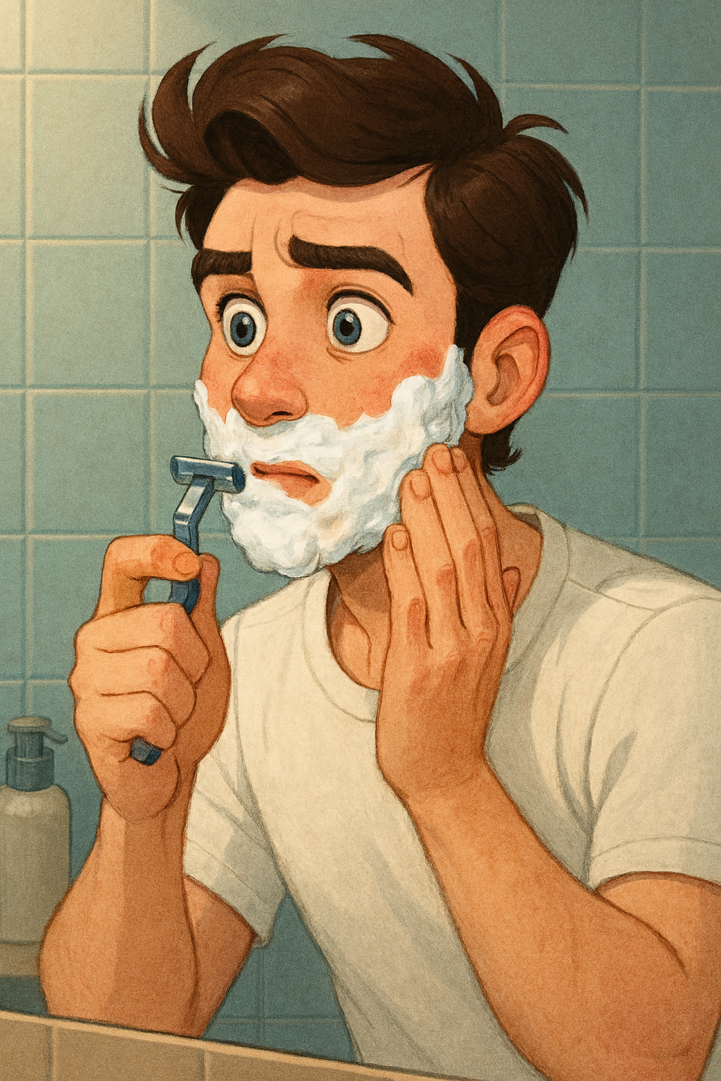 면도크림을 사용해 면도하는 남성