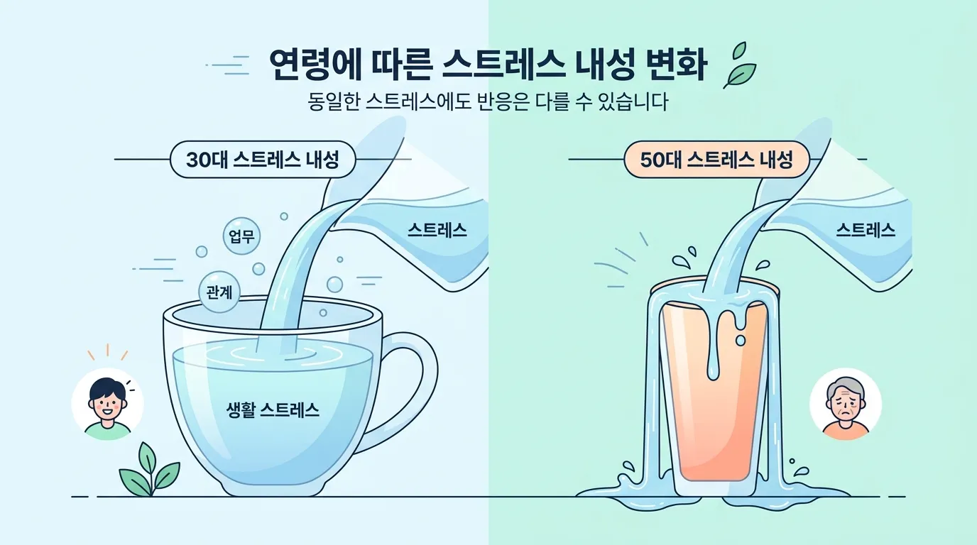 30대와 50대 스트레스 내성 폭 변화 비교 그림