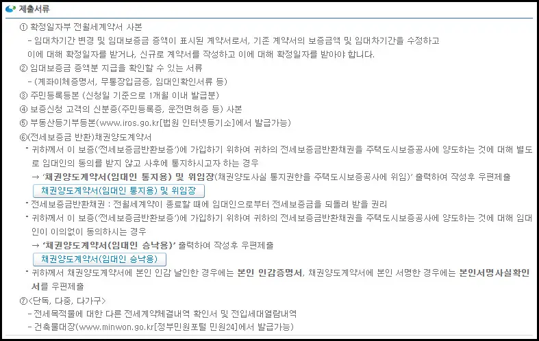 제출서류 목록