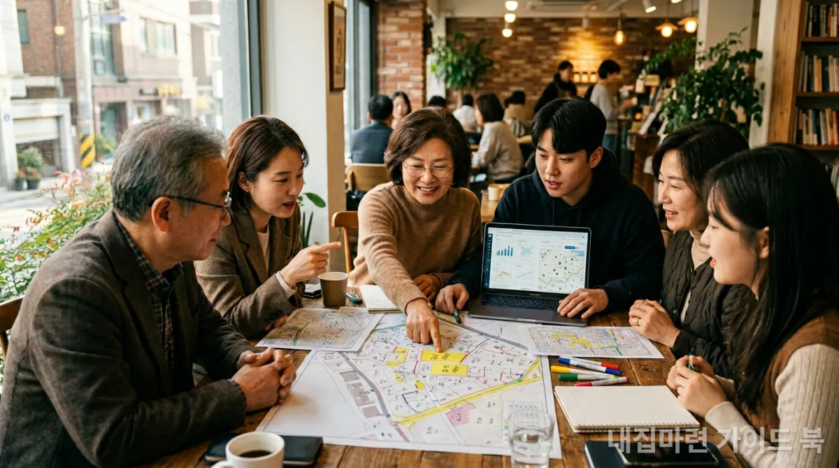 부동산 빅데이터 활용 시 주의사항과 성공적인 투자 팁을 논의하는 한국인 그룹