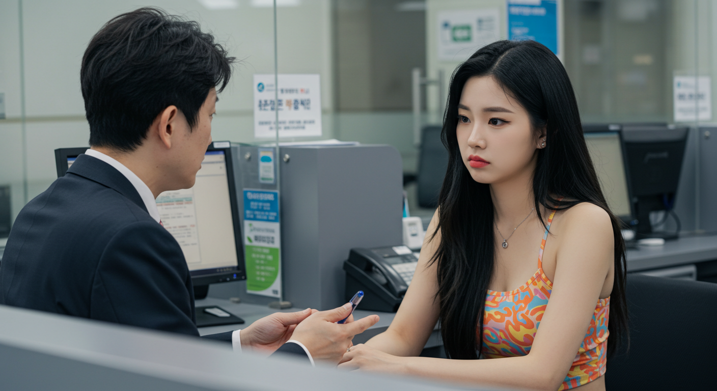 무표정하게 상담받는 여자