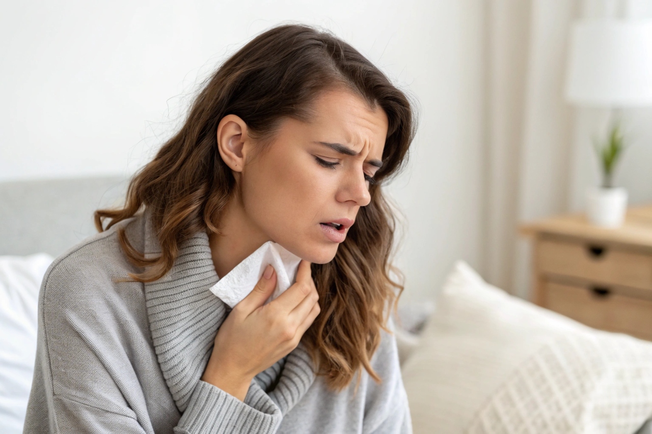 목이 아픈 여성