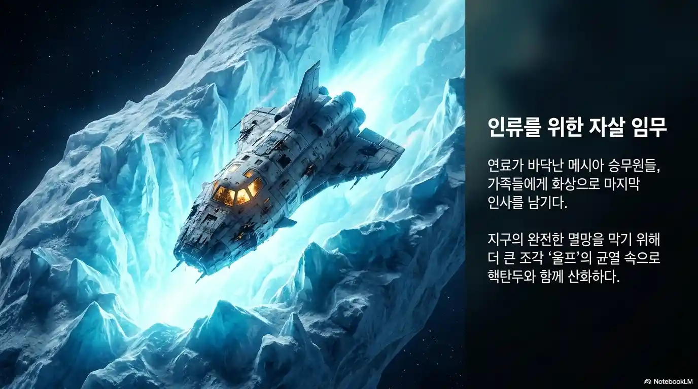딥 임팩트 메시아 승무원 자기희생 결말 - 울프 혜성 균열 핵탄두 폭파로 인류 구원