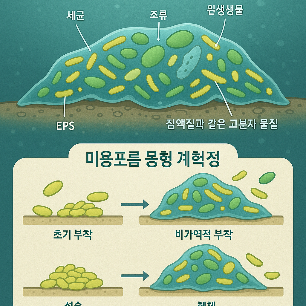 물속 바이오필름의 형성과 역할 관련 사진