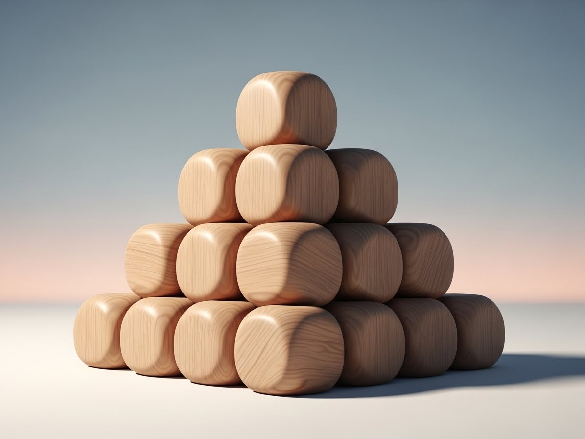 피라미드 형태로 쌓은 나무 블록 이미지