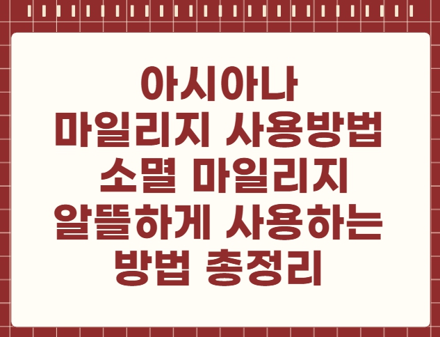 아시아나 마일리지 사용방법 소멸 마일리지 활용