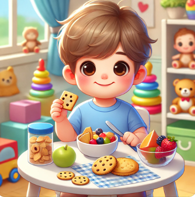 아이가 간식을 먹고 있는 관련 사진