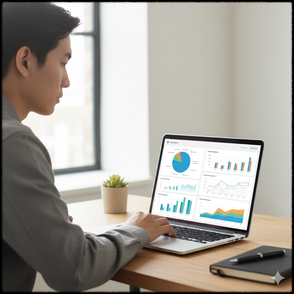 장기 투자 포트폴리오를 확인하는 사회 초년생