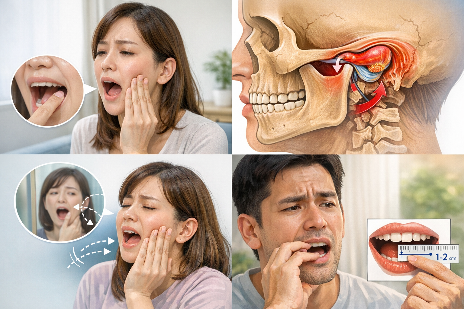 입을 크게 벌리기 어려운 턱관절 장애 상황 이미지