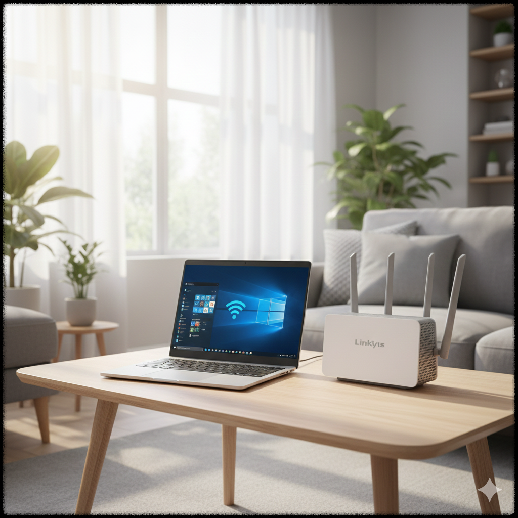 윈도우 11 노트북과 Wi-Fi 6E 공유기로 구성된 6GHz 가정용 무선 네트워크