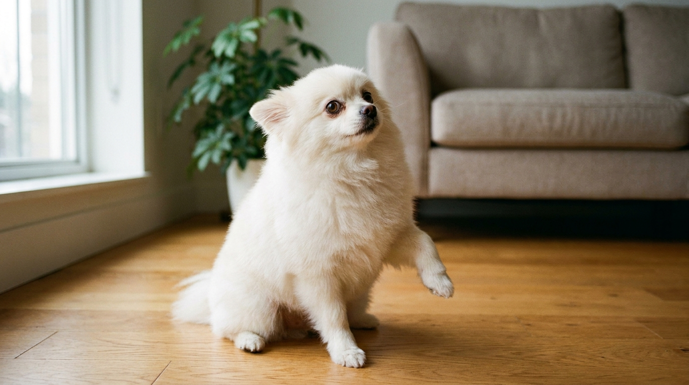 포메라니안 강아지 불안한 표정
