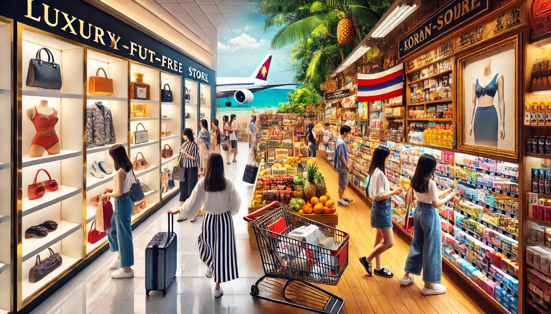 하와이 면세점과 현지 마트에서 쇼핑하는 풍경 이미지