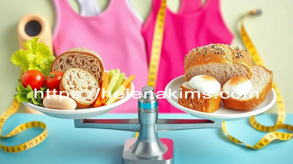 저울 위헤 왼쪽은 건강한 쌀 빵이, 오른쪽에는 밀가루 빵이 올려져 있고, 옆에는 줄자가 있는 이미지