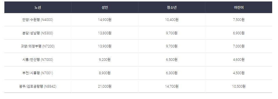 인천공항 심야버스 요금
