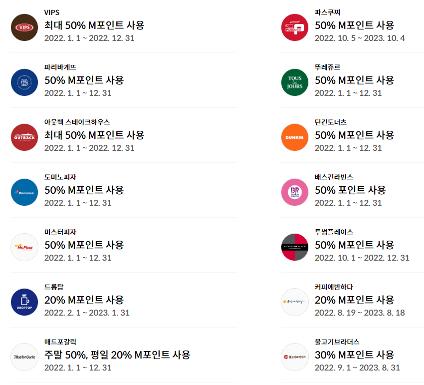 현대 M포인트 외식 가맹점