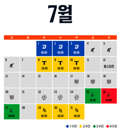7월 경기일정