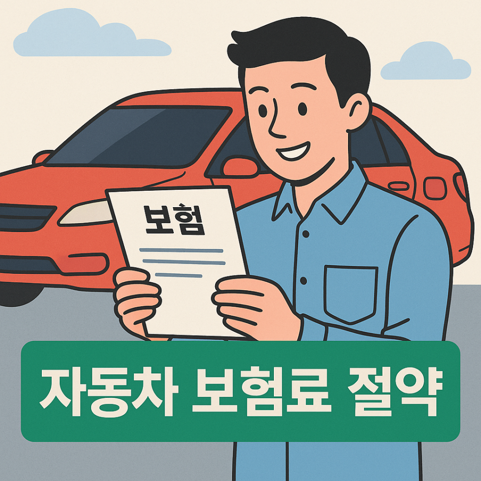 자동차 보험료 절약을 설명하는 이미지. 남성이 보험 문서를 보고 있는 긍정적인 이미지.