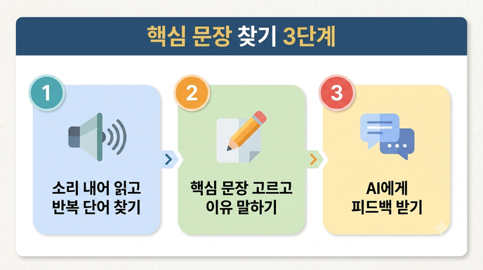 핵심 문장 찾기 3단계 인포그래픽