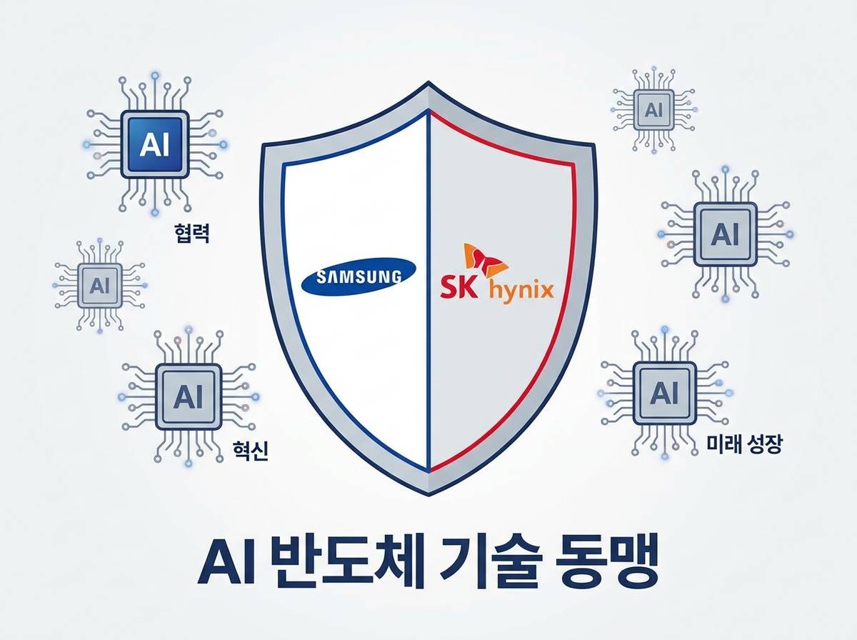 삼성전자와 SK하이닉스 로고가 반씩 합쳐진 방패 이미지