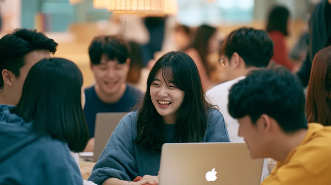 스터디 카페에서 취업 준비생들이 모여 이야기 나누는 모습