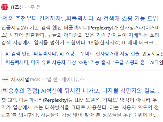 퍼플렉시티(Perplexity) 관련 기사들
