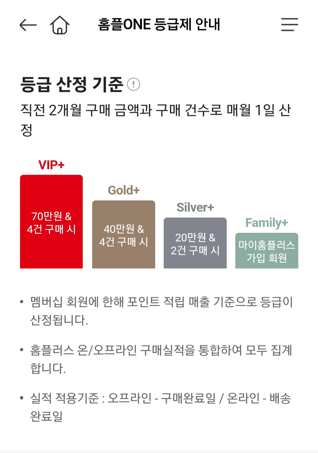 홈플러스 등급은 총 4단계