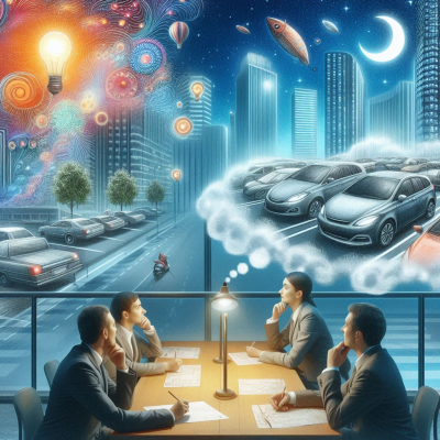 자동차 산업에 관련된 창의적인 회의와 아이디어 회의의 이미지