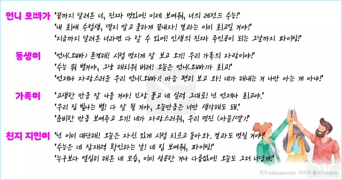 발신인에 따른 수능 응원 문구