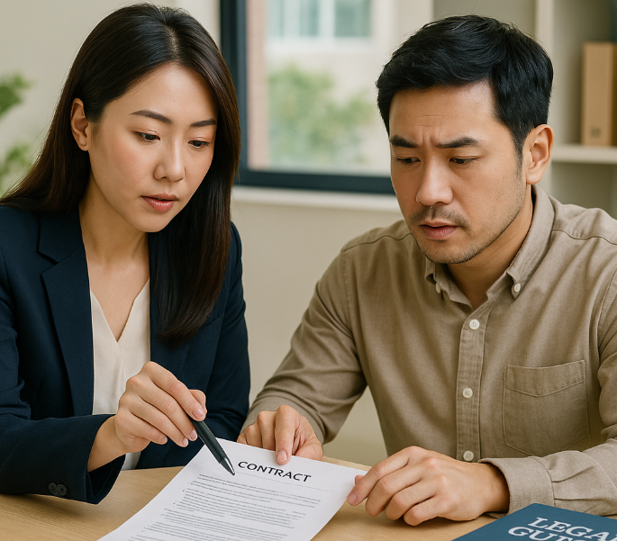 퇴사자와 계약서 핵심 조항을 확인하는 HR 담당자