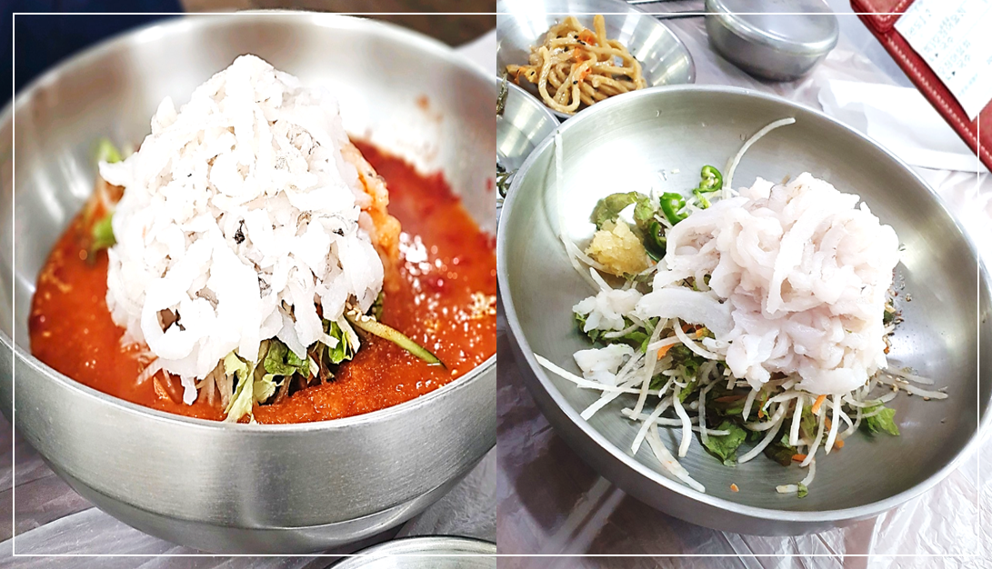 속초 완도회식당의 가자미 물회와 회덮밥