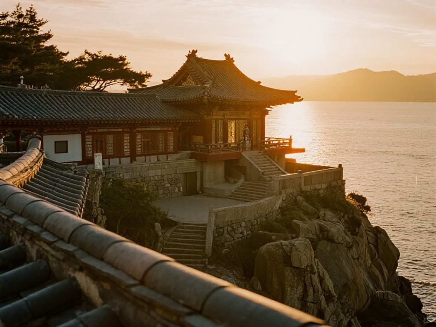 여수 향일암에서 바다와 사찰이 어우러진 신년 일출 풍경