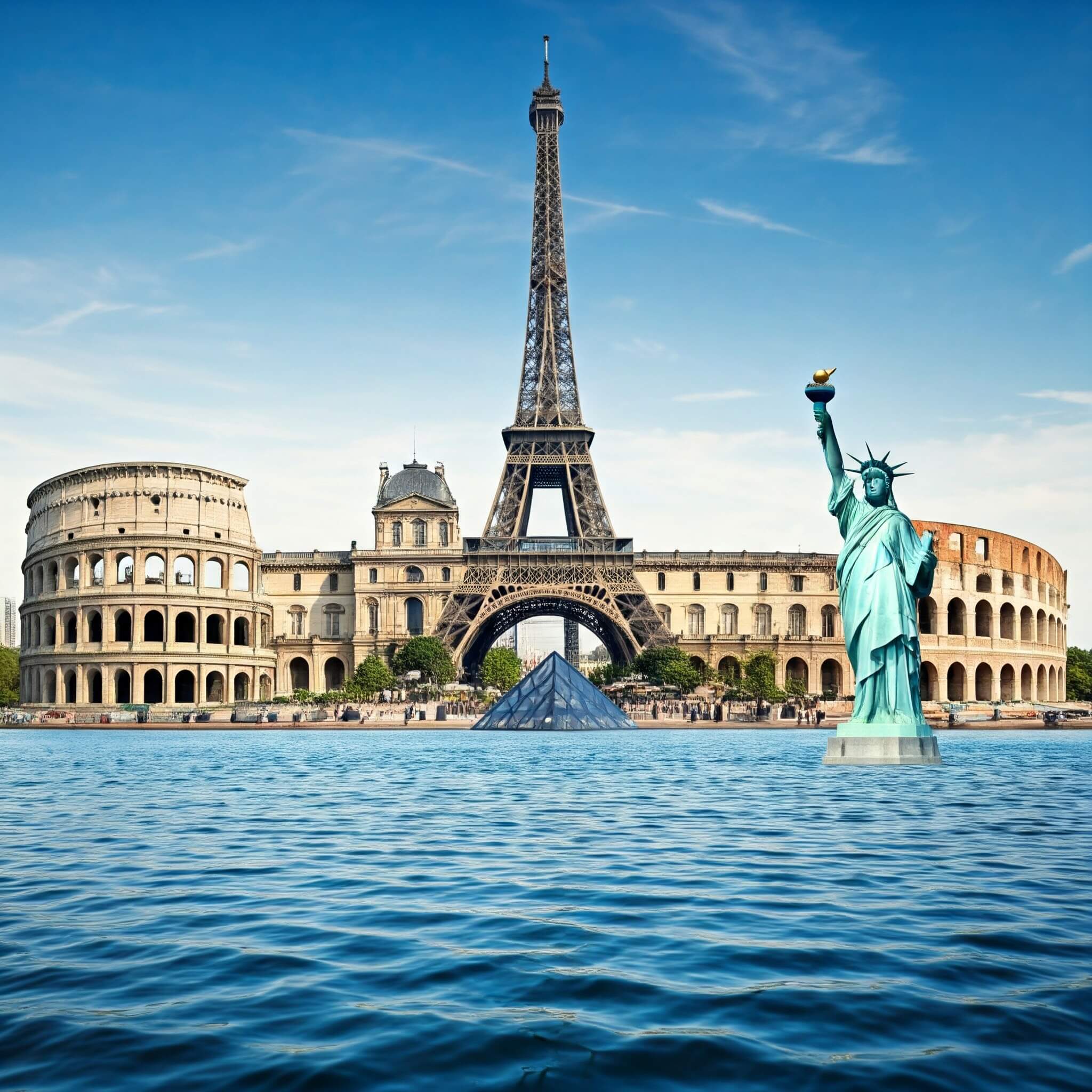여행지 에펠탑과 자유의 여신상