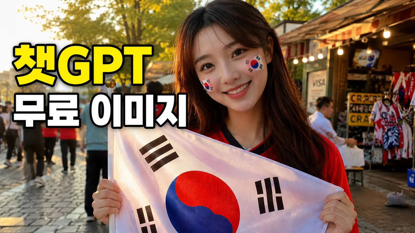 2026 월드컵 한국 응원녀의 DSLR 실사풍 AI 이미지 프롬프트 예시, 챗GPT 무료 이미지