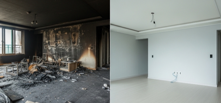 청양군 화재청소 전후 모습 비교