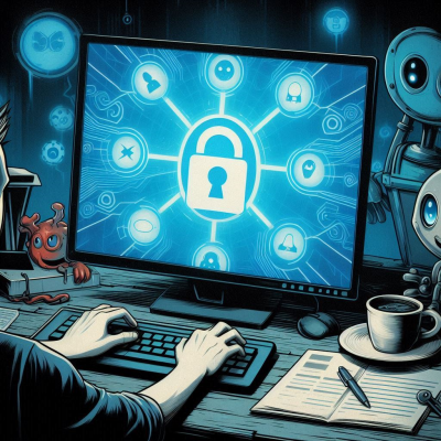 사이버 보안을 강화하는 컴퓨터 화면과 사용자.