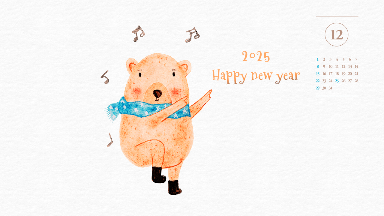 10 곰 해피 뉴 이어 A - 2024년12월 노트북배경화면