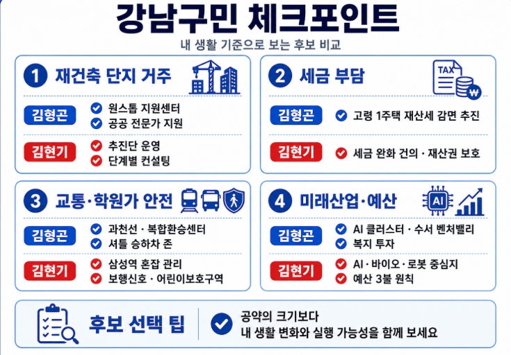 제9회 지방선거 서울 강남구청장 후보 공약 비교