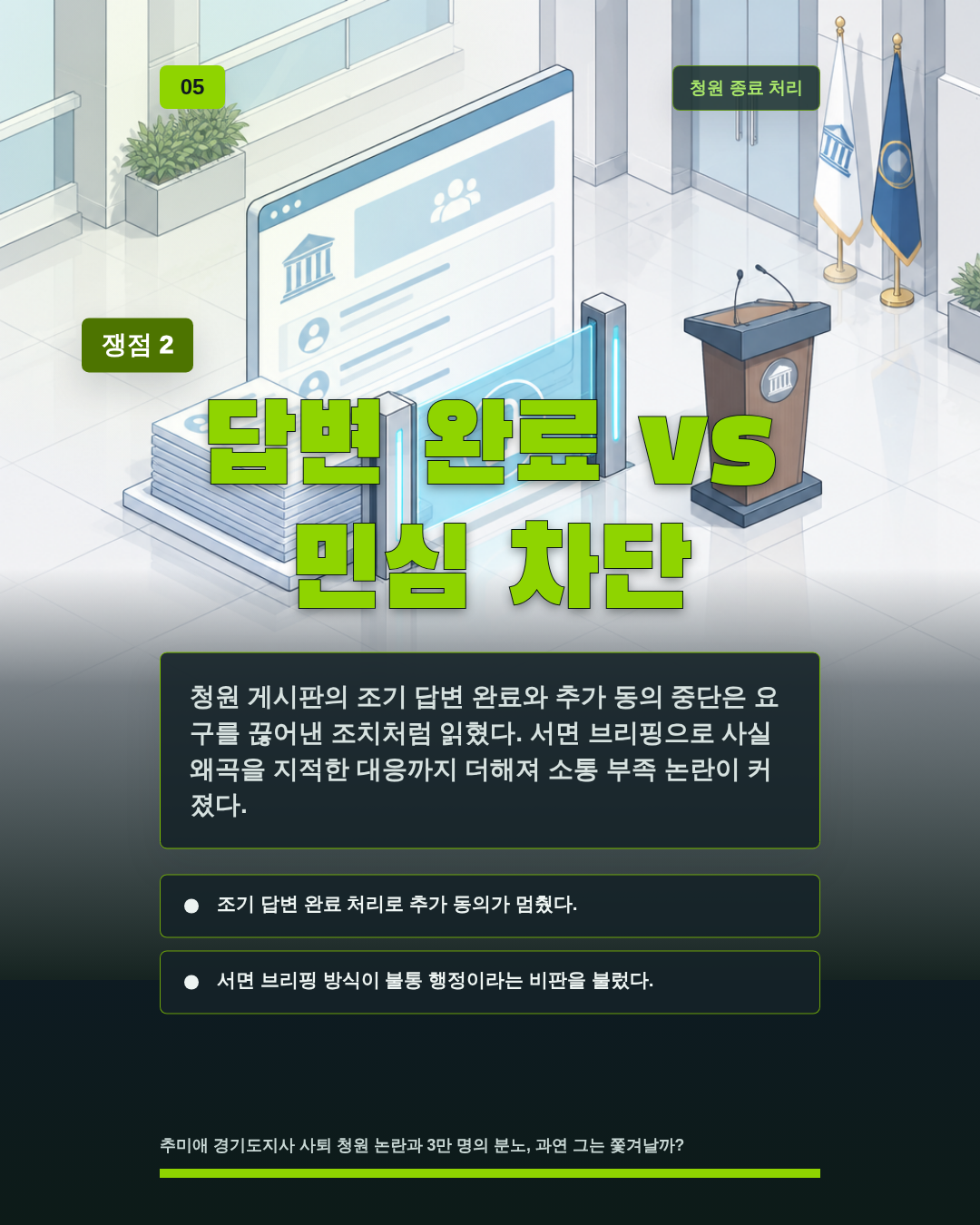 답변 완료 vs 민심 차단