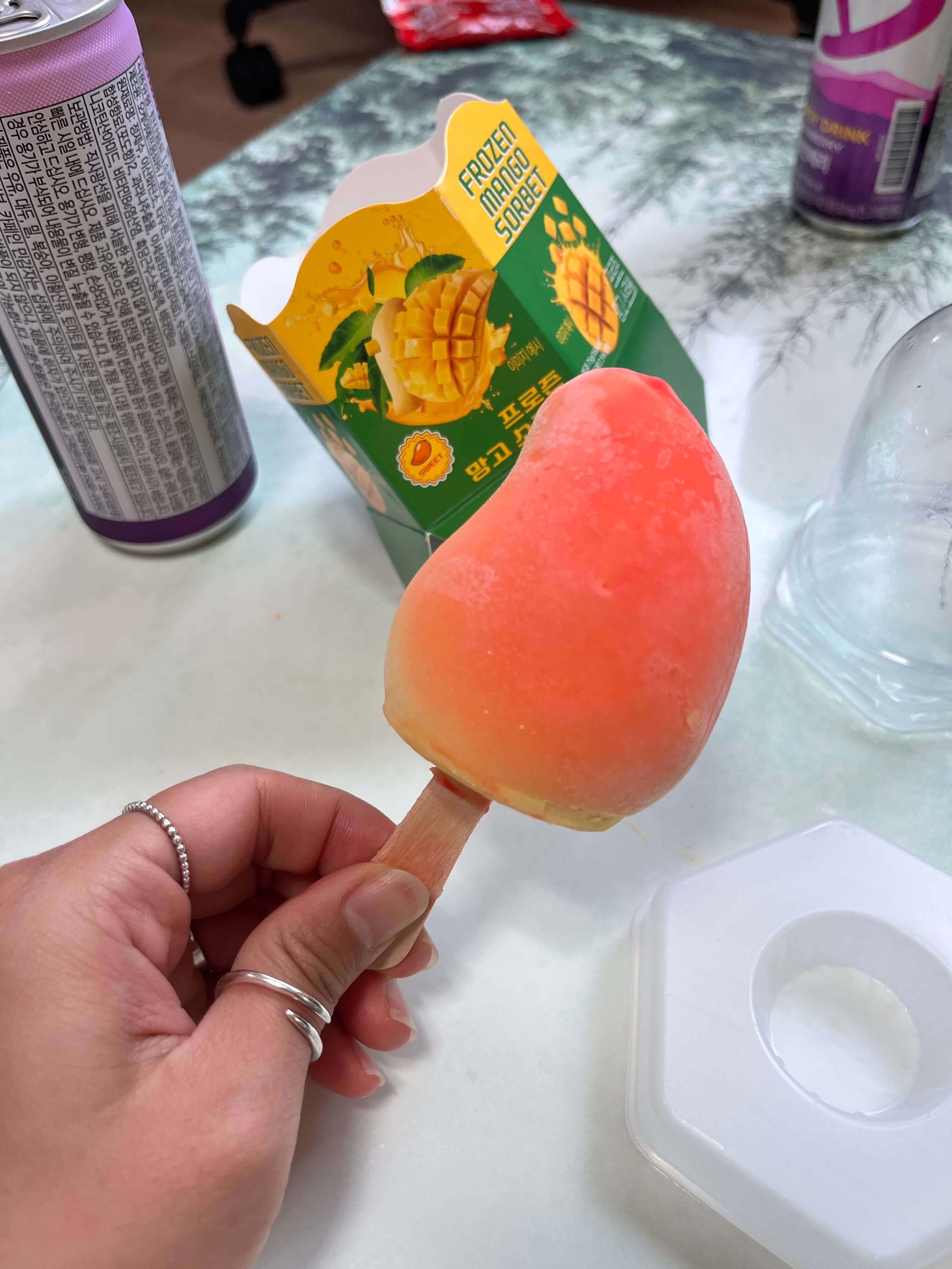 GS25 편의점 신상 프로즌 소르베 과일모양 아이스크림 피치 레몬 애플망고