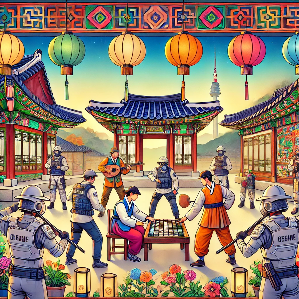 한국 문화와 오징어 게임 관련 사진