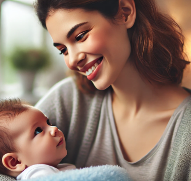 엄마가 아기에게 말을 걸며 교감하는 모습