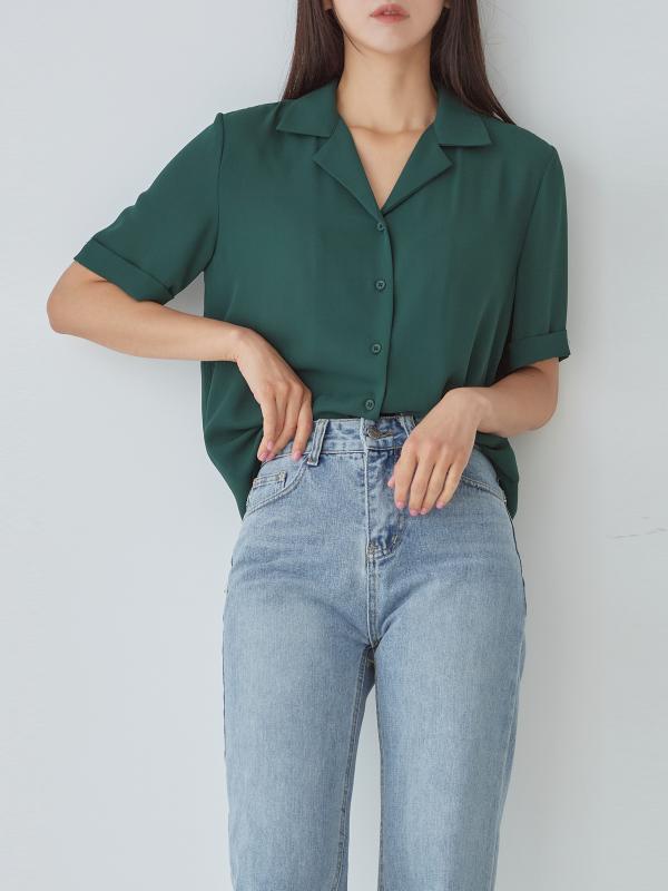 리틀마켓 베이직 브이넥 카라 쉬폰 반팔 여름 블라우스 BG04B0