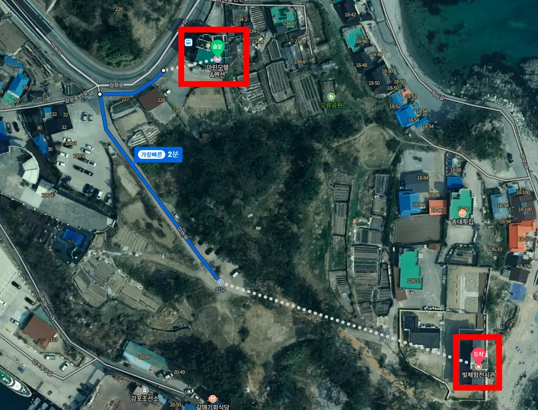 마린호텔-송대말등대-가는-위성-사진