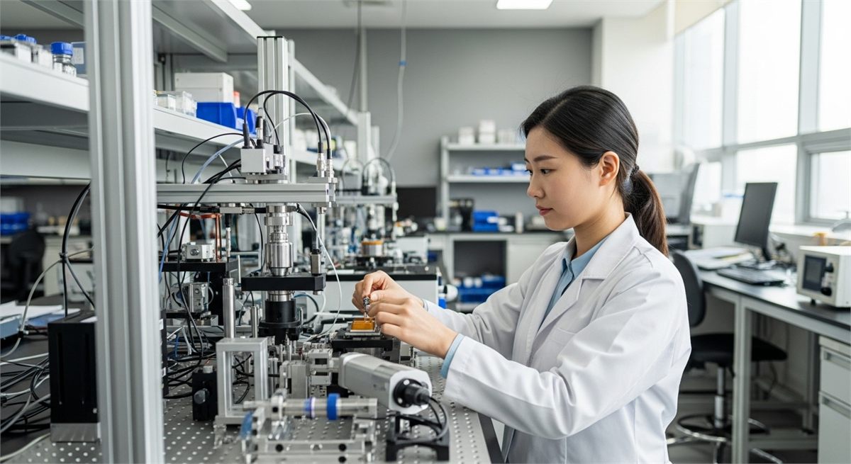 소재 시험 장비를 다루는 연구원 모습 