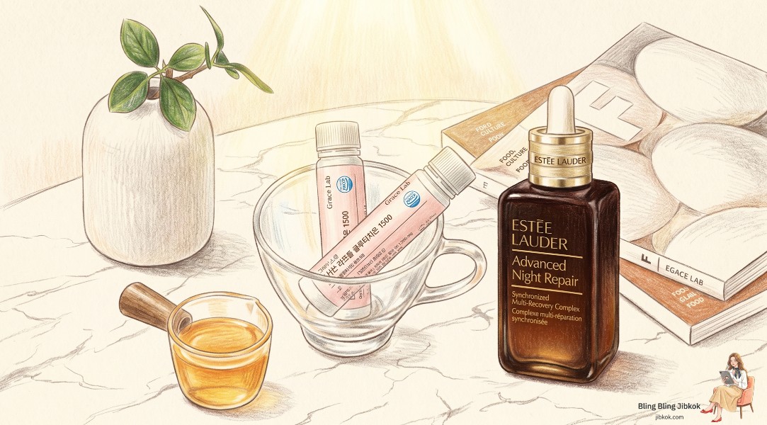 마시는 글루타치온과 에스티로더 갈색병 뷰티 믹스 (luxury wellness beauty synergy thumbnail)